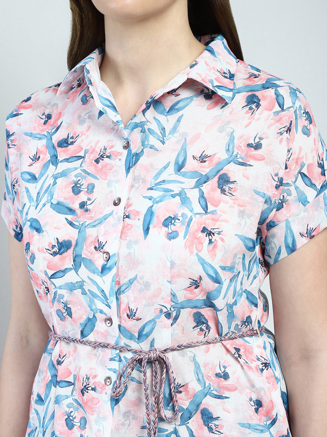 Women White Printed Collar Half Sleeve Tunic