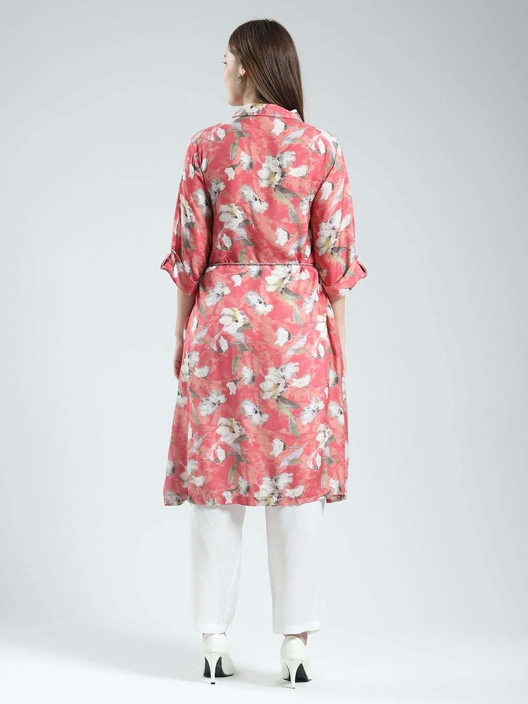 Women Coral Printed Collar 3/4th Sleeve Tunic