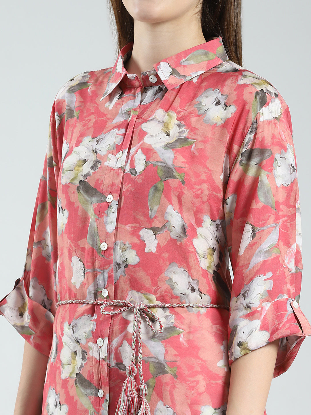 Women Coral Printed Collar 3/4th Sleeve Tunic