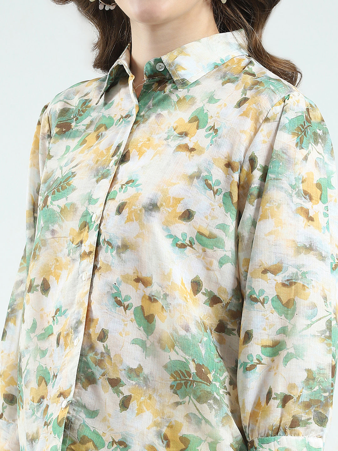 Women Green Printed Collar 3/4th Sleeve Cords Set