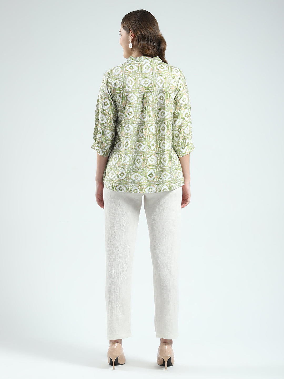 Women Green Printed Collar 3/4th Sleeve Cords Set