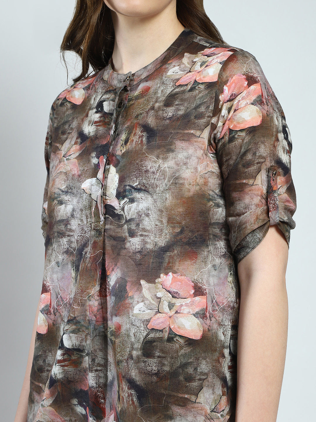 Women Brown Printed Round Neck 3/4th Sleeve Cords Set