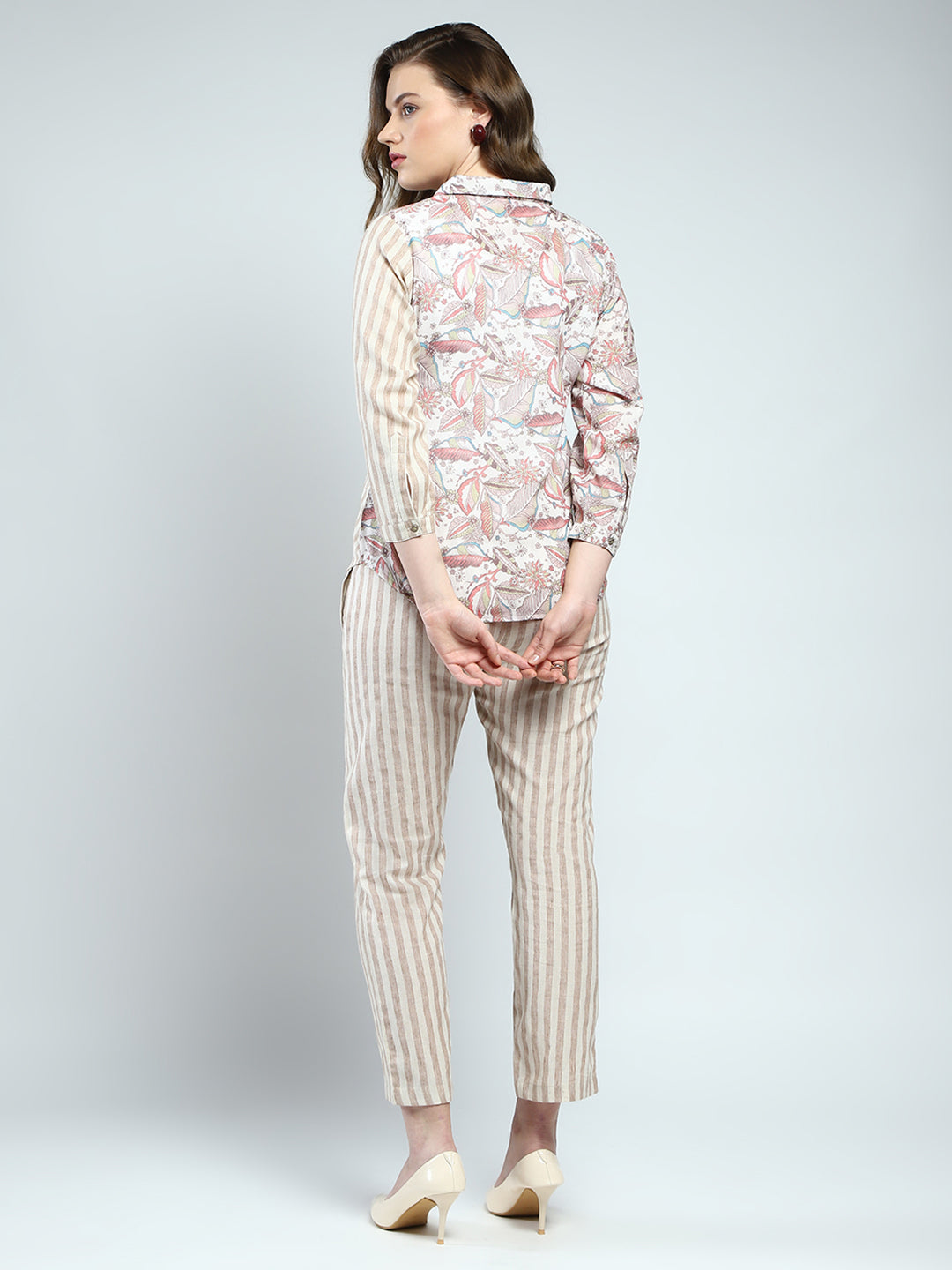 Women Beige Printed Collar Full Sleeve Cords Set