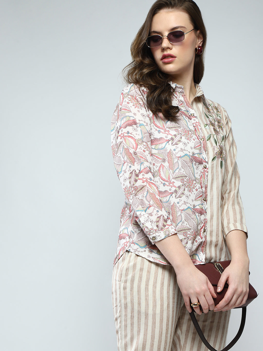 Women Beige Printed Collar Full Sleeve Cords Set