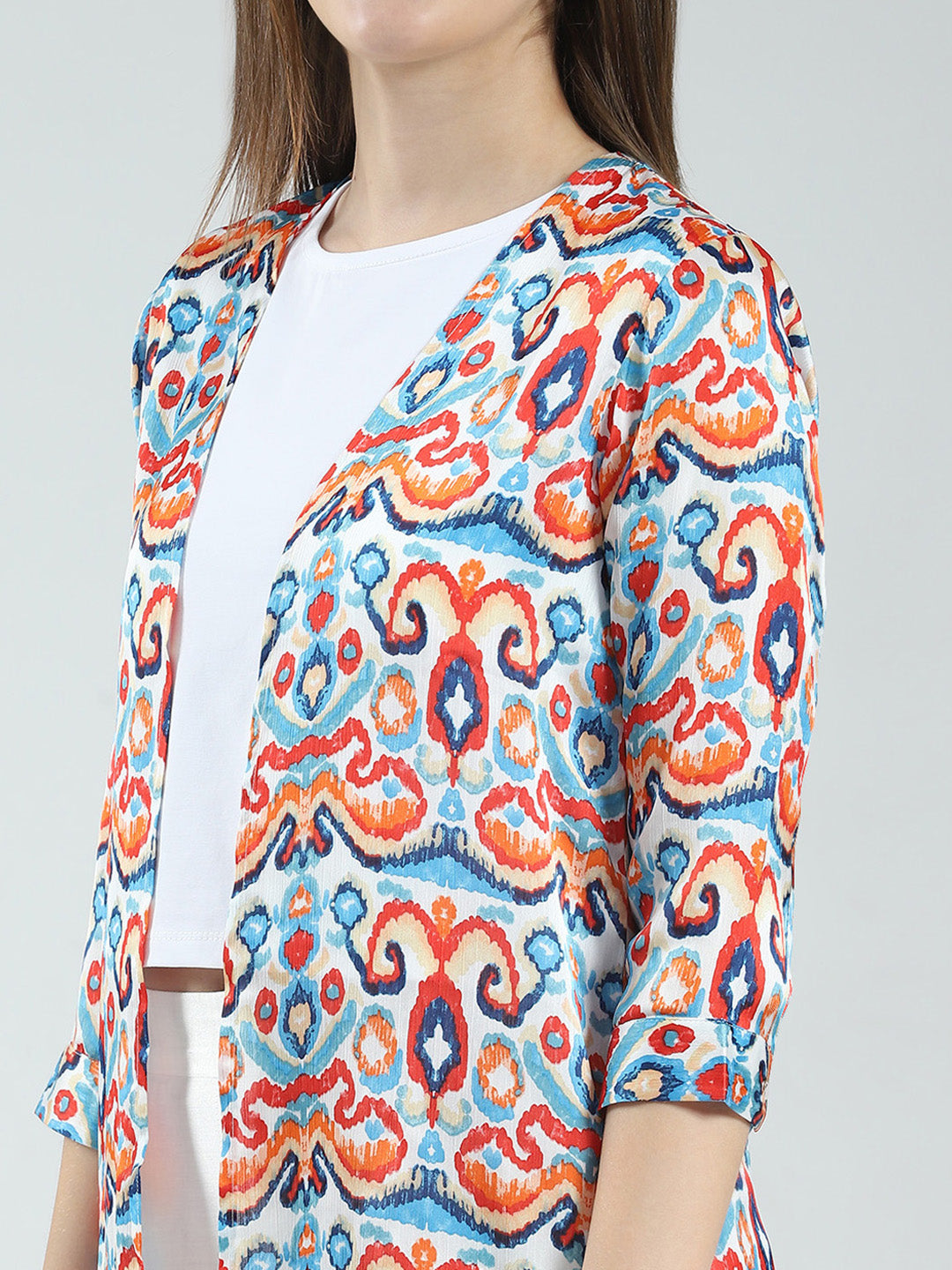 Women Off White Printed Round Neck Sleeveless 3 Pcs Cords Set