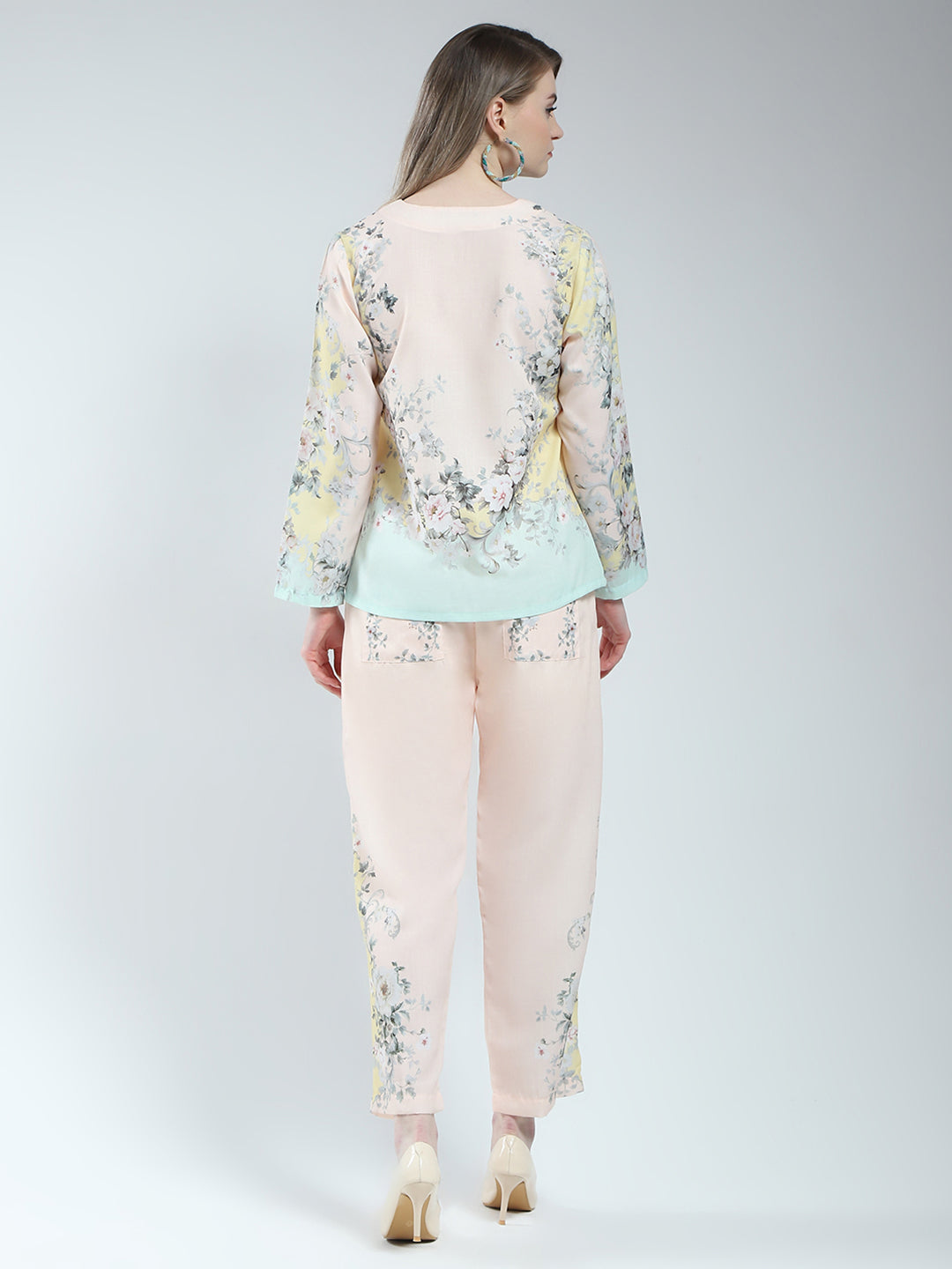 Women Beige Printed Round Neck Full Sleeve Cords Set