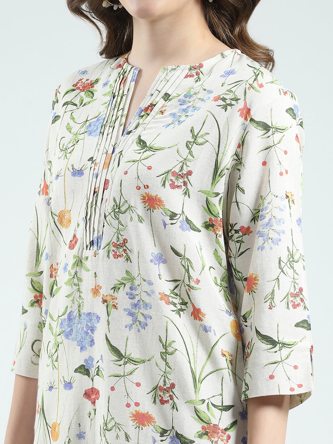 Women Beige Printed Round Neck Full Sleeve Cords Set