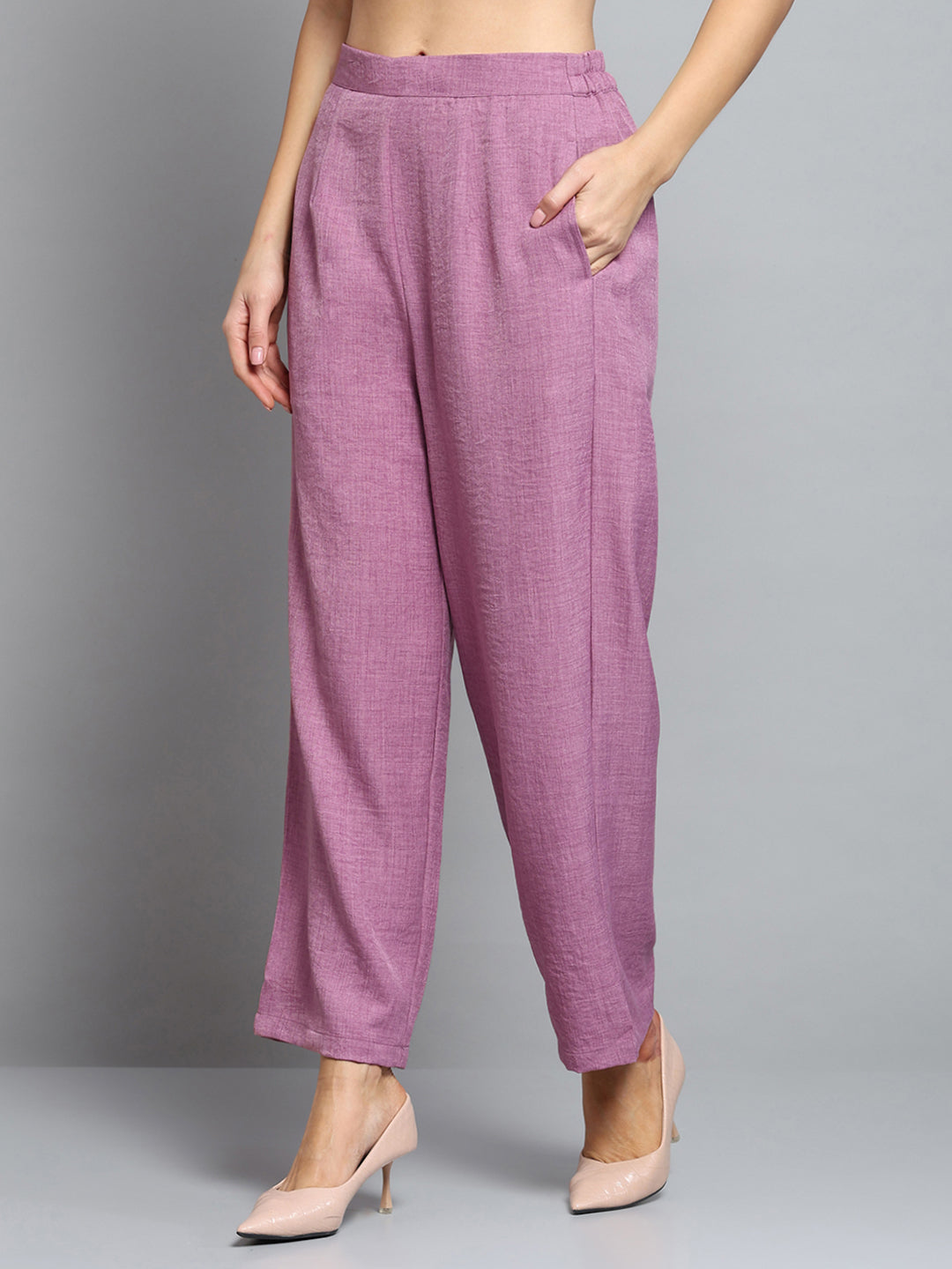 Women Pink Self Design Collar 3/4th Sleeve Cords Set