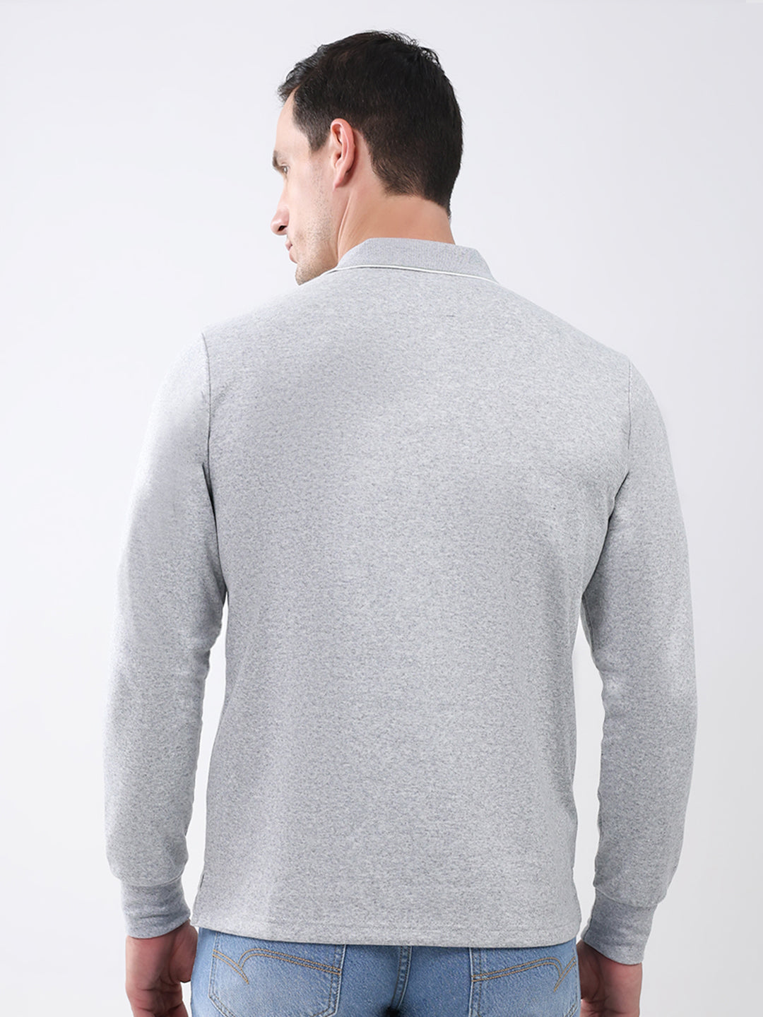 Men Grey Abstract Collar Full Sleeve Winter T-Shirt