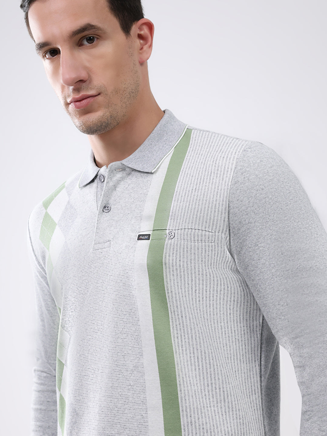 Men Grey Abstract Collar Full Sleeve Winter T-Shirt