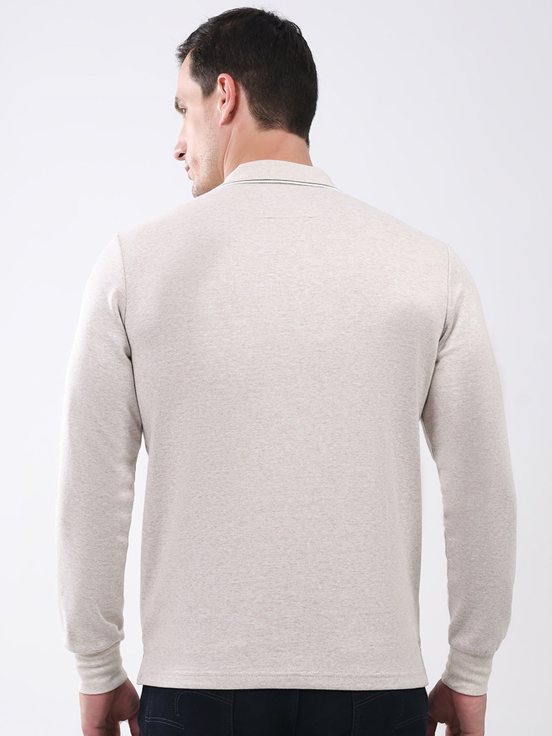 Men Beige Abstract Collar Full Sleeve Winter T-Shirt