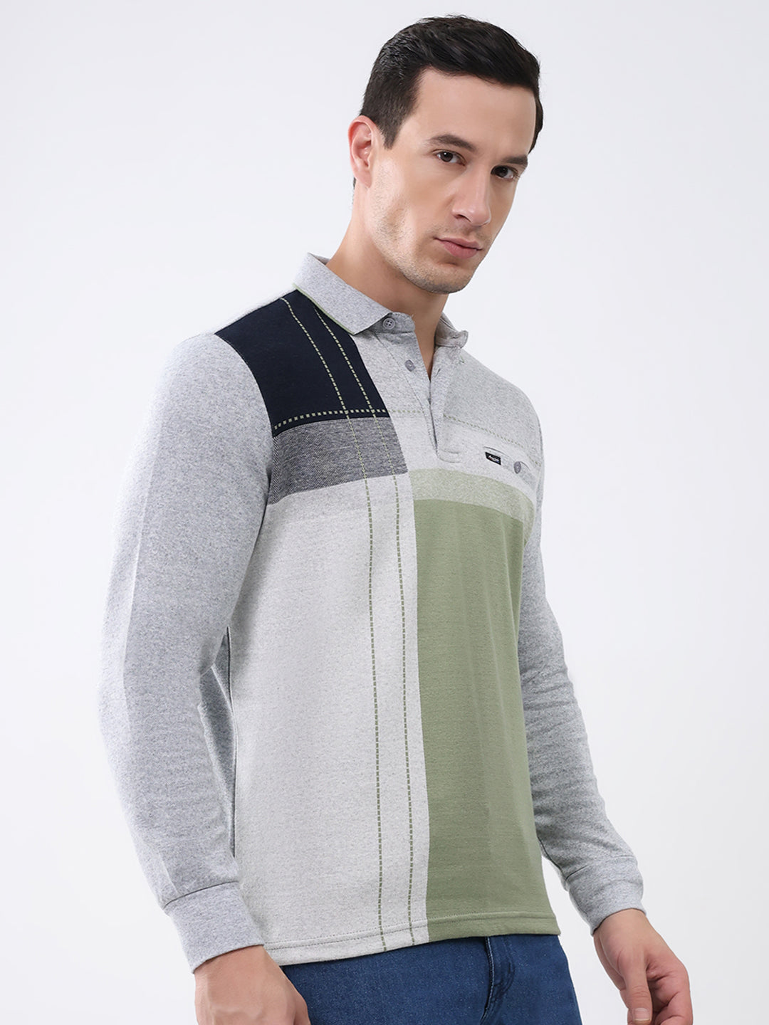 Men Grey Abstract Collar Full Sleeve Winter T-Shirt