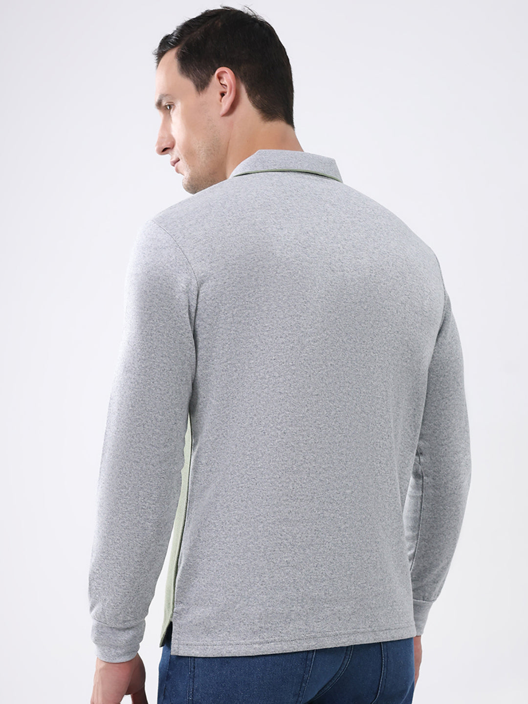 Men Grey Abstract Collar Full Sleeve Winter T-Shirt