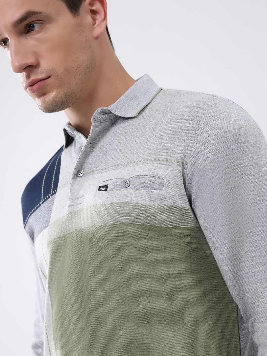 Men Grey Abstract Collar Full Sleeve Winter T-Shirt