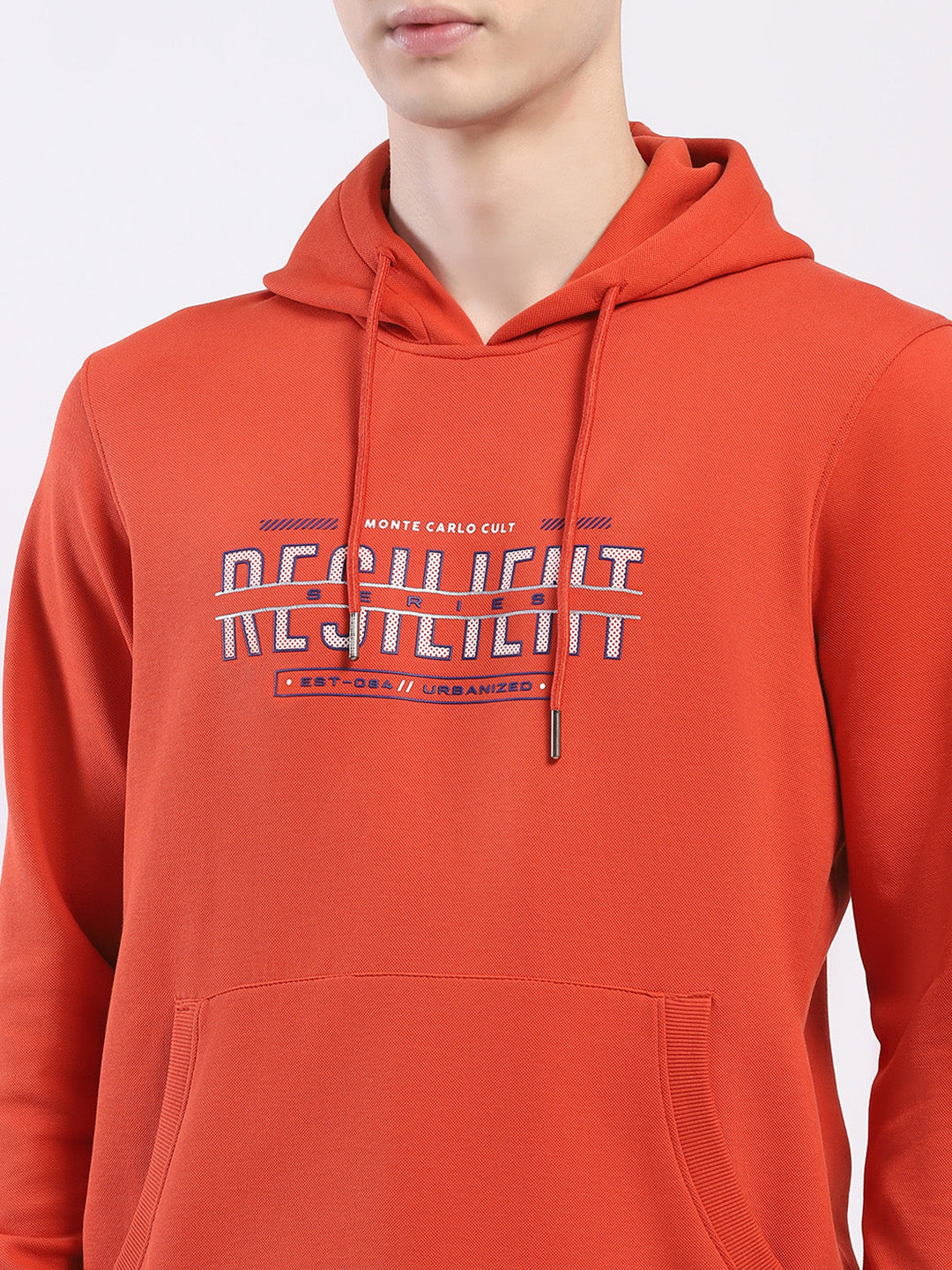 Men Rust Printed Hooded Full Sleeve Winter T-Shirt
