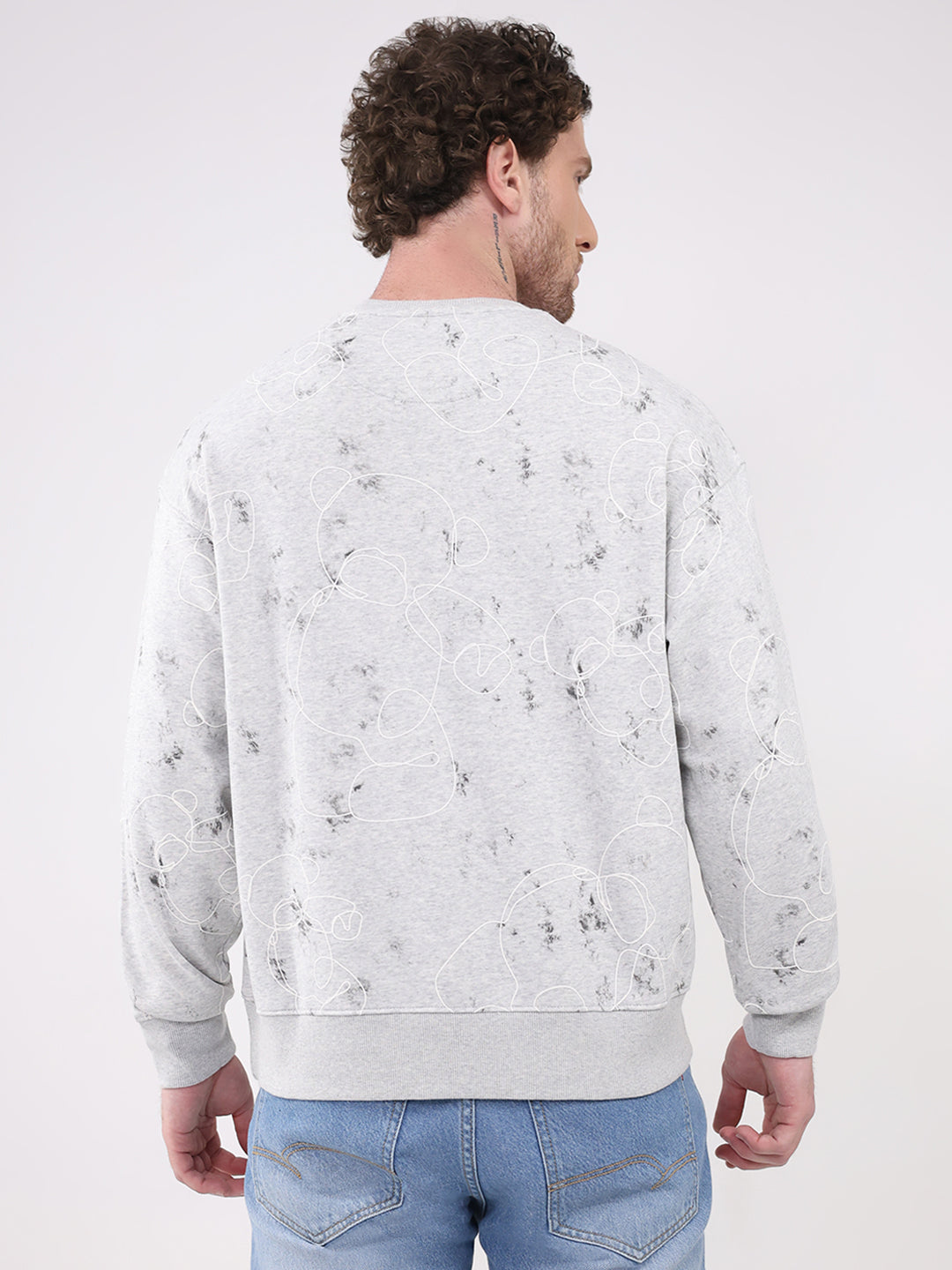 Men Grey Printed Round Neck Full Sleeve Winter T-Shirt