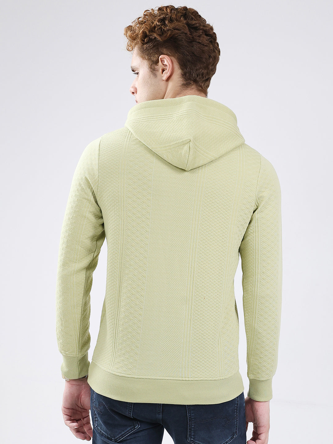 Men Green Printed Hooded Full Sleeve Sweatshirt