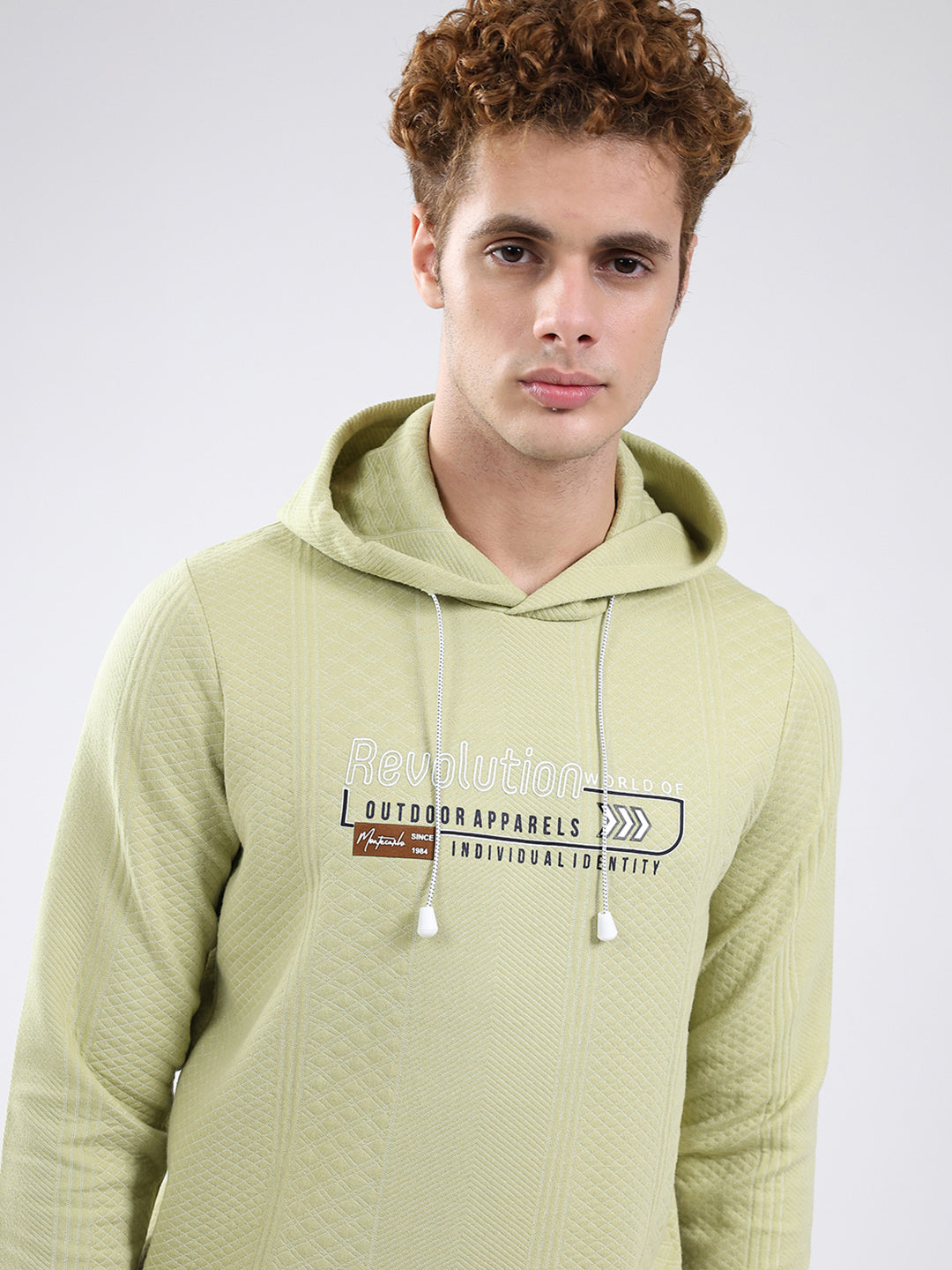 Men Green Printed Hooded Full Sleeve Sweatshirt