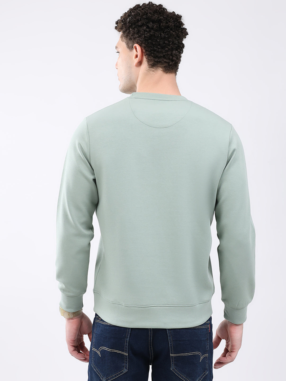 Men Green Solid Round Neck Full Sleeve Sweatshirt