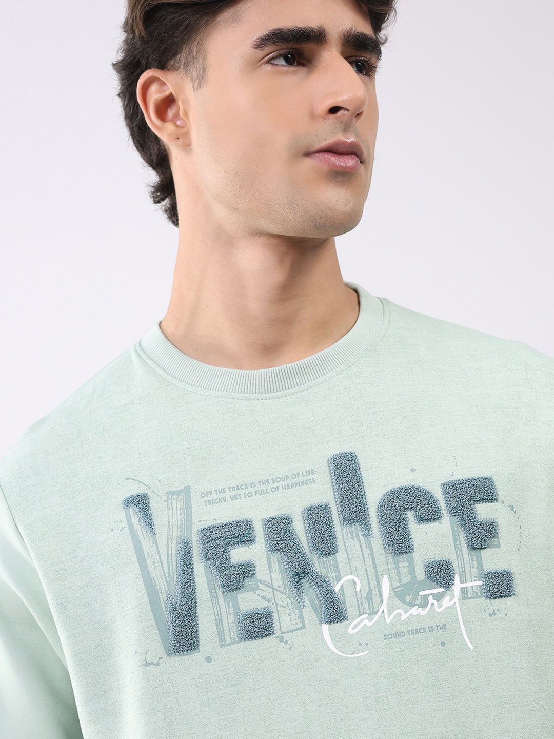 Men Green Printed Round Neck Full Sleeve Sweatshirt