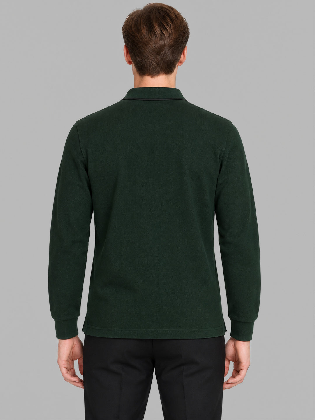 Men Green Solid Polo Collar Full Sleeve Winter T-Shirt