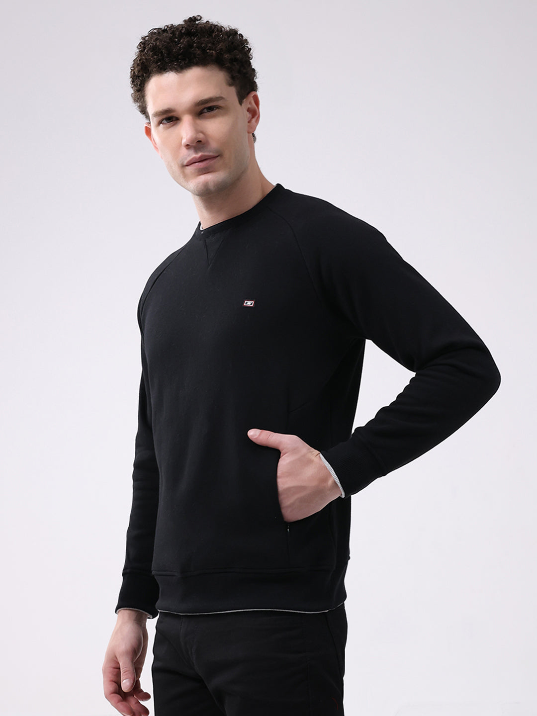 Men Black Printed Round Neck Full Sleeve Sweatshirt