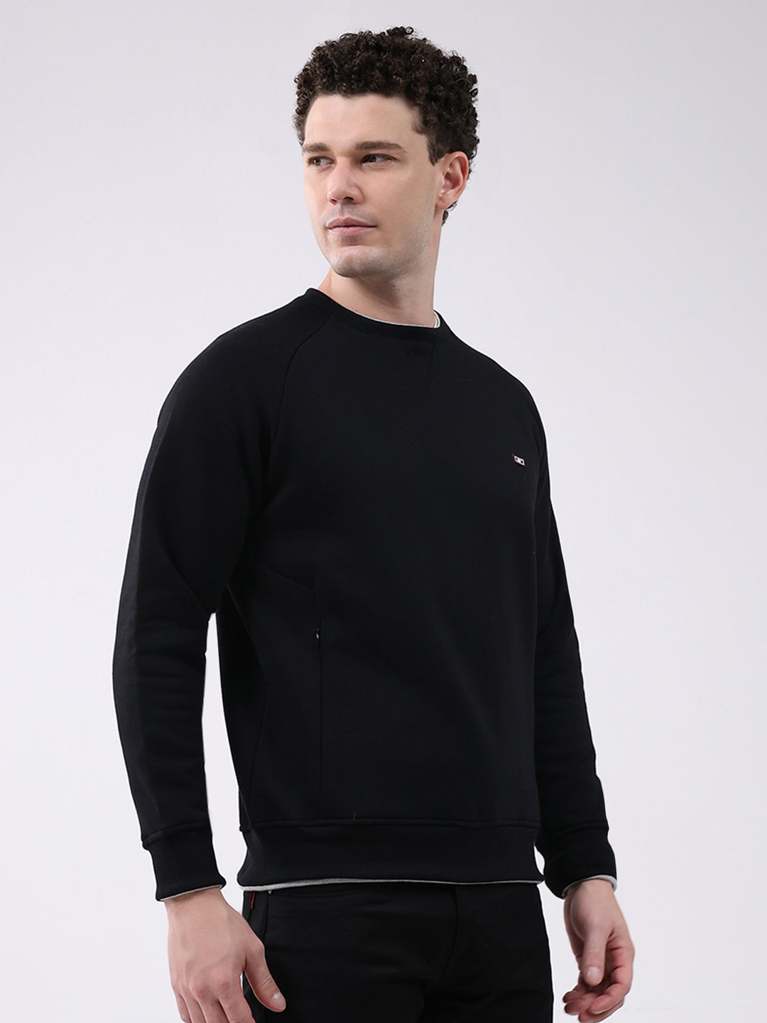 Men Black Printed Round Neck Full Sleeve Sweatshirt
