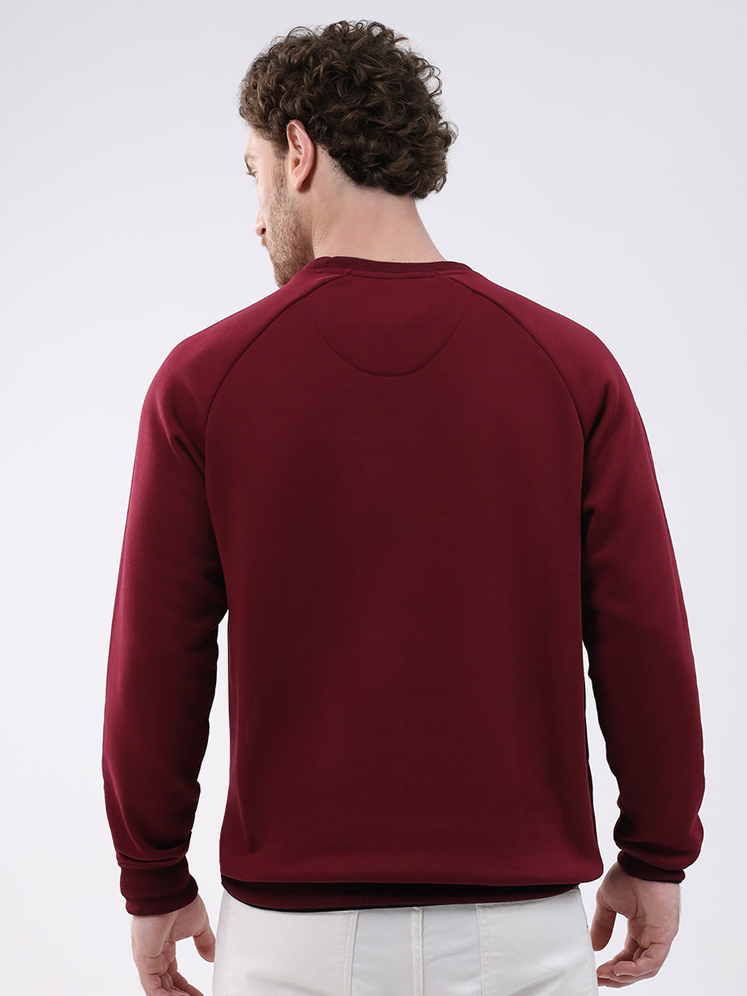 Men Maroon Solid Round Neck Full Sleeve Sweatshirt