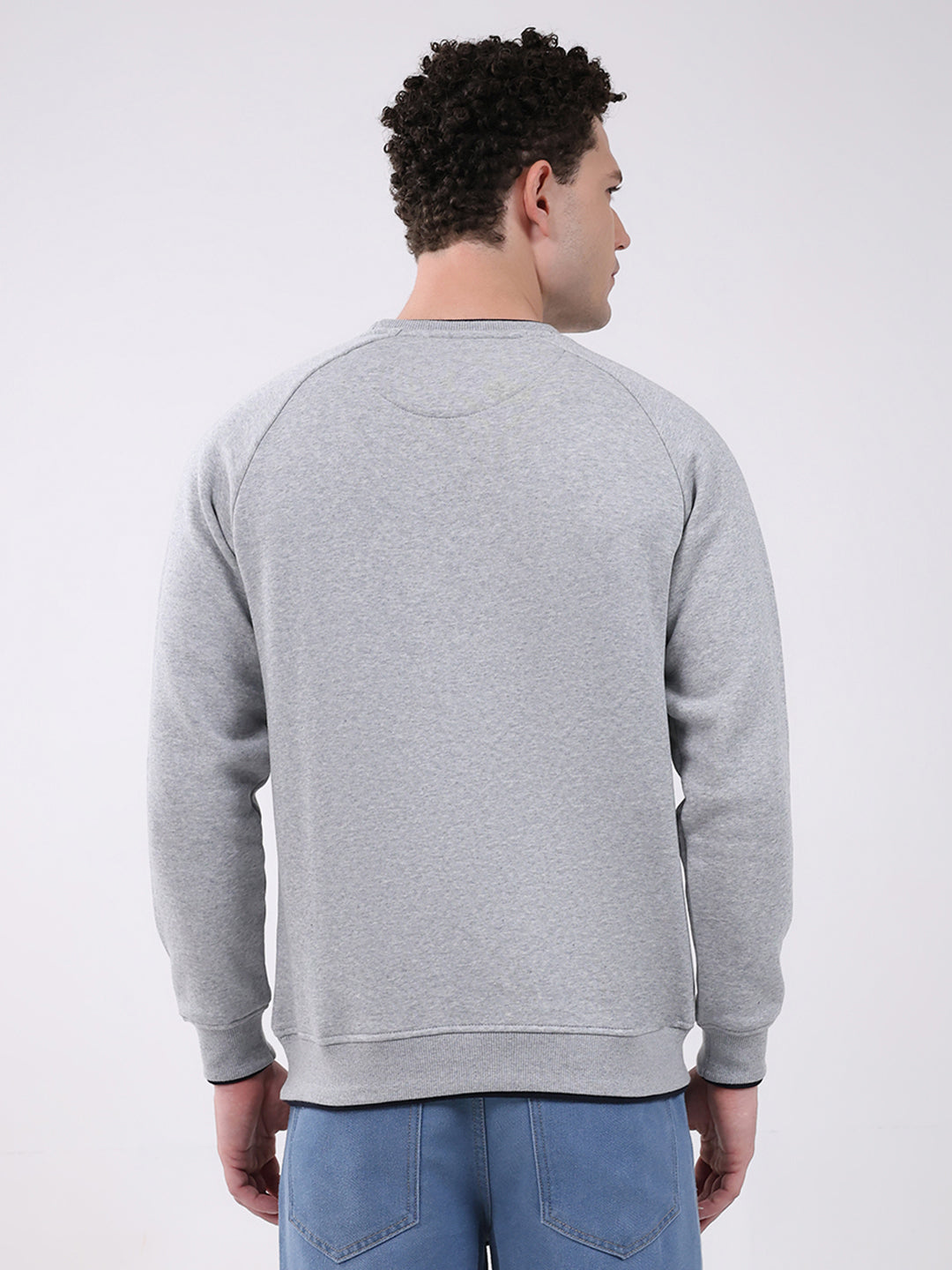 Men Grey Printed Round Neck Full Sleeve Sweatshirt