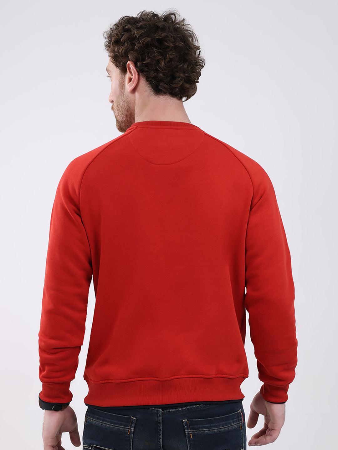 Men Red Printed Round Neck Full Sleeve Sweatshirt