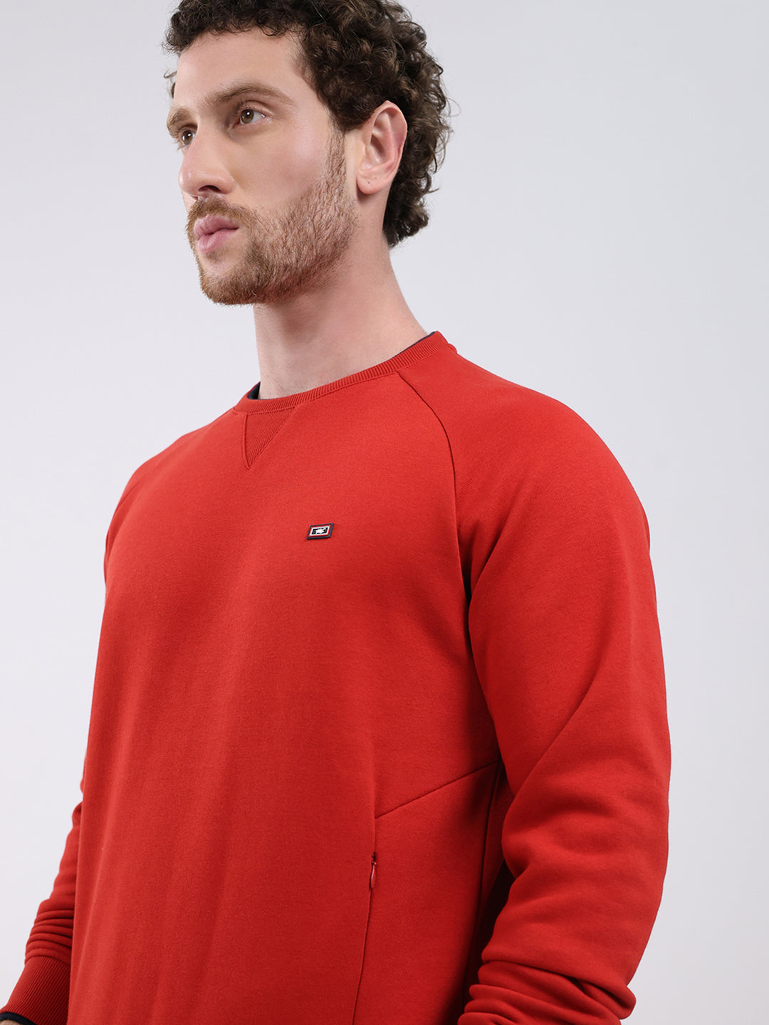 Men Red Printed Round Neck Full Sleeve Sweatshirt