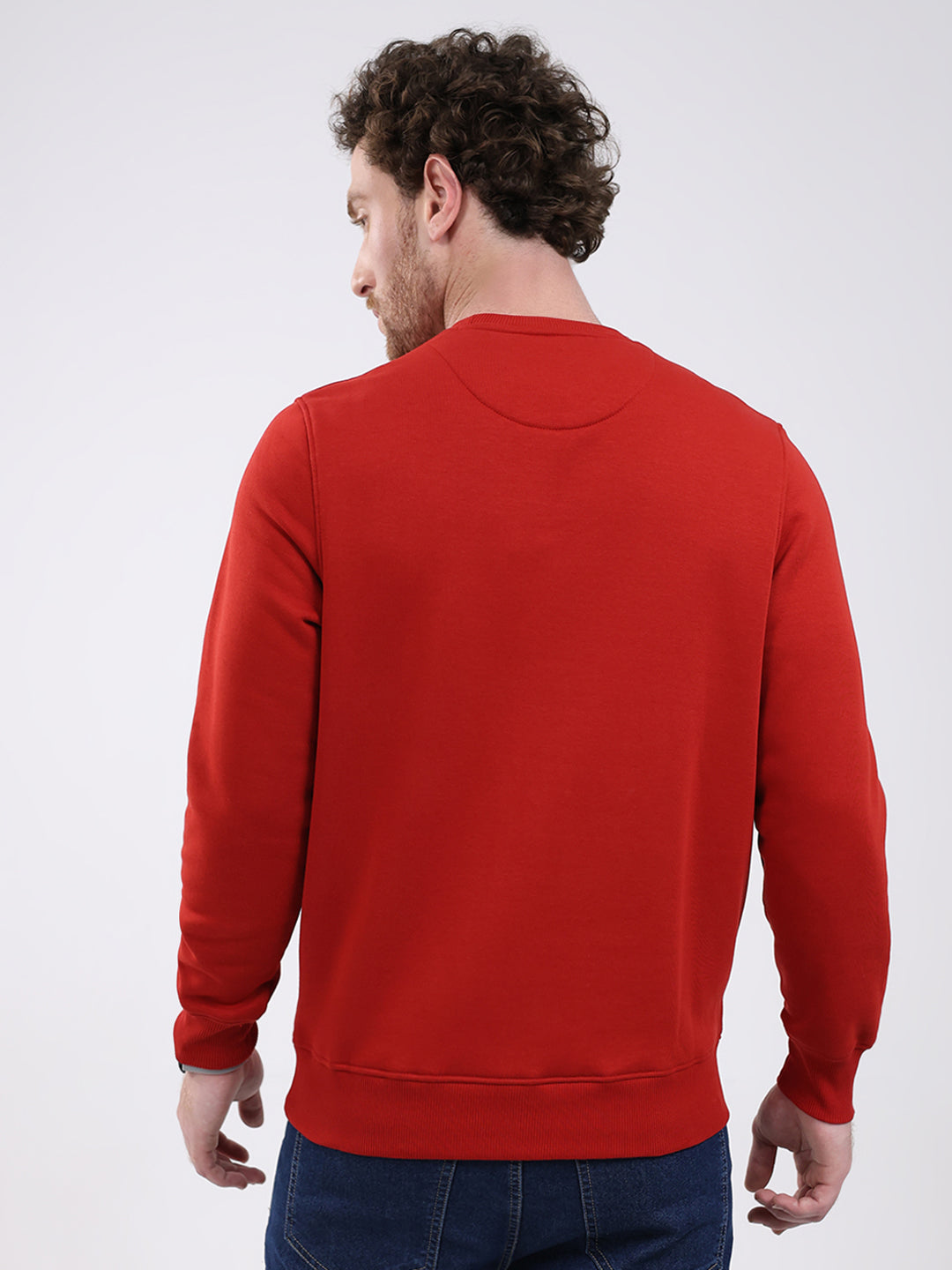 Men Rust Printed Round Neck Full Sleeve Sweatshirt