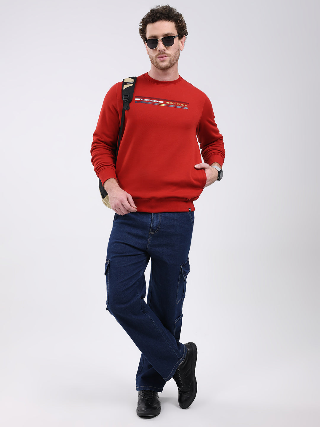 Men Rust Printed Round Neck Full Sleeve Sweatshirt