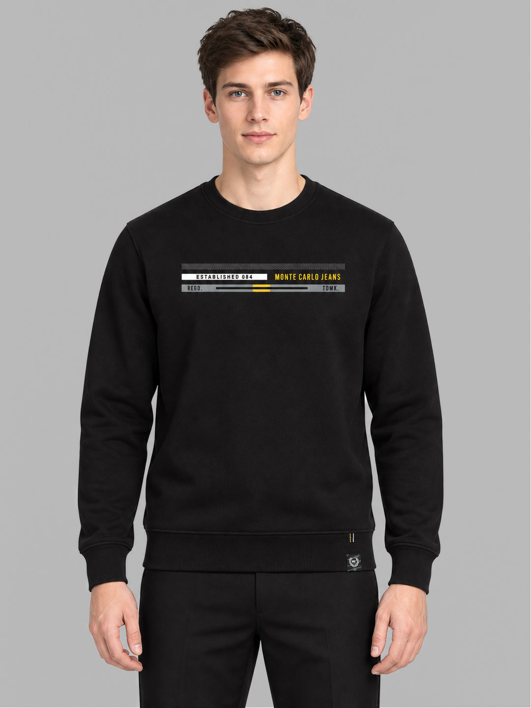 Men Black Printed Round Neck Full Sleeve Sweatshirt