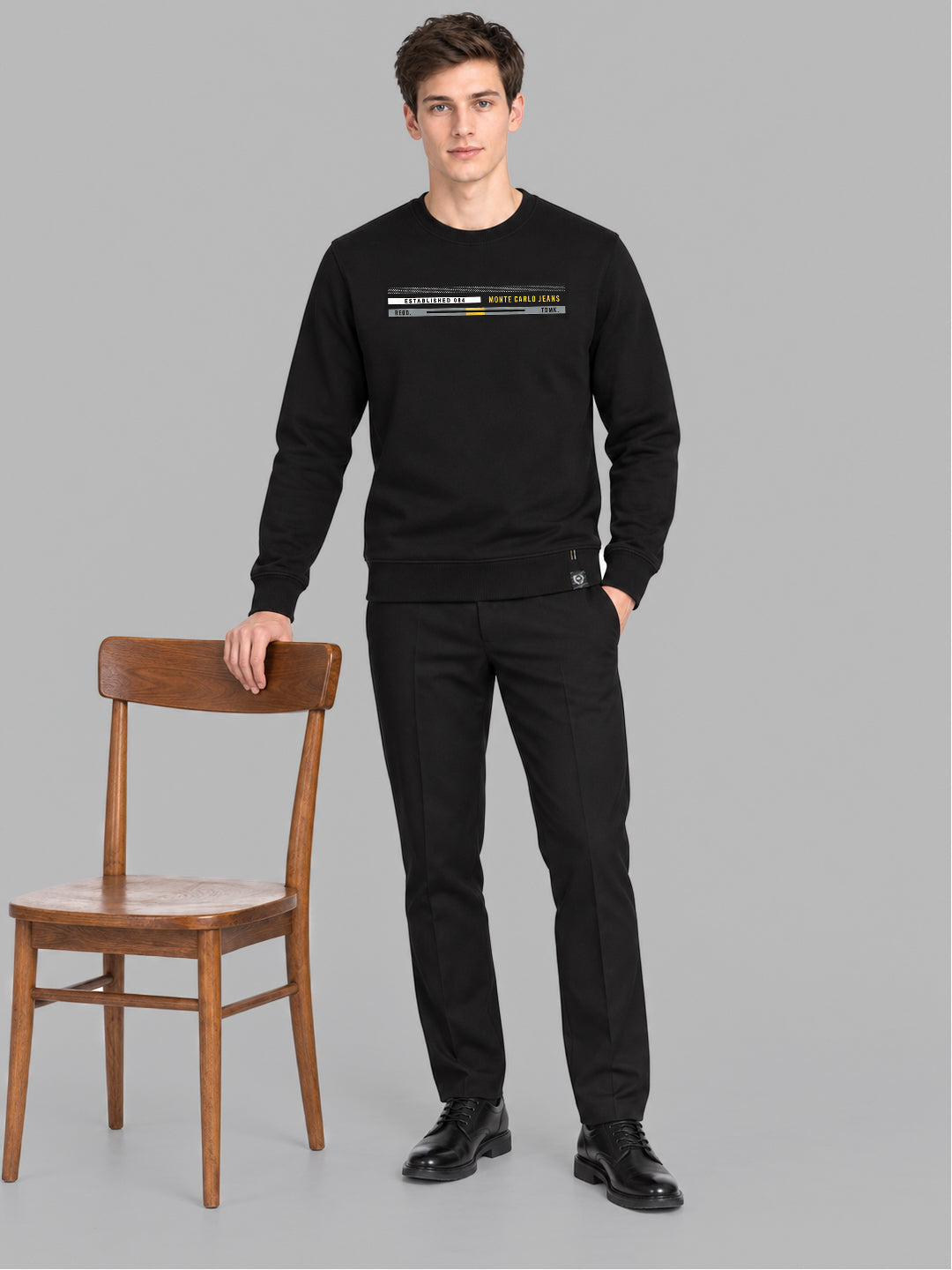 Men Black Printed Round Neck Full Sleeve Sweatshirt