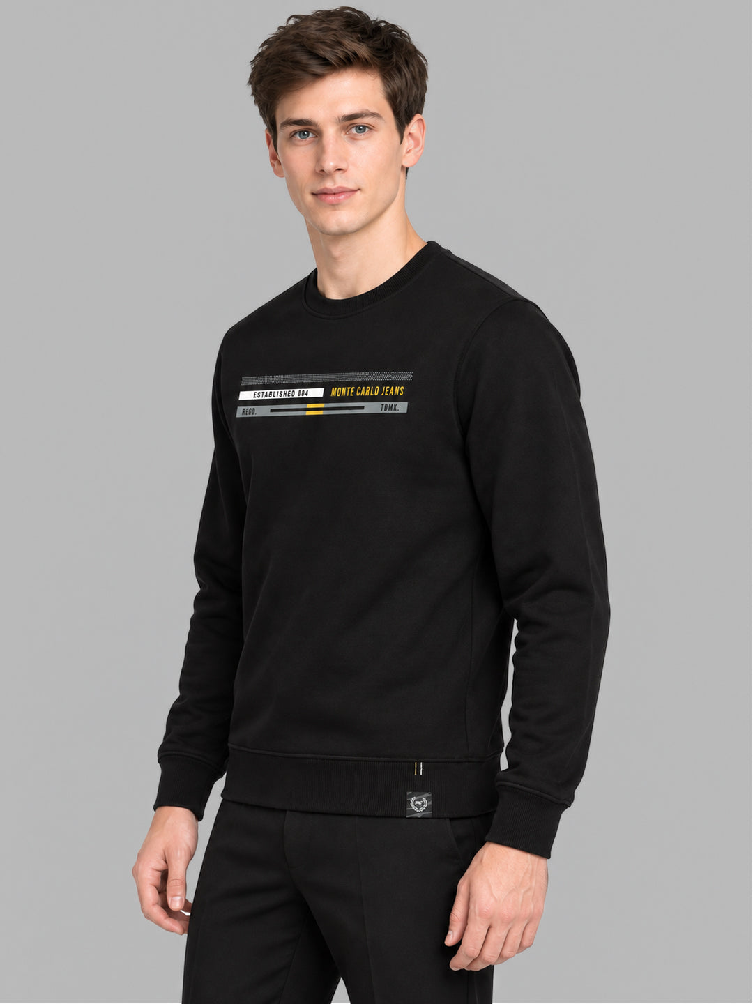 Men Black Printed Round Neck Full Sleeve Sweatshirt