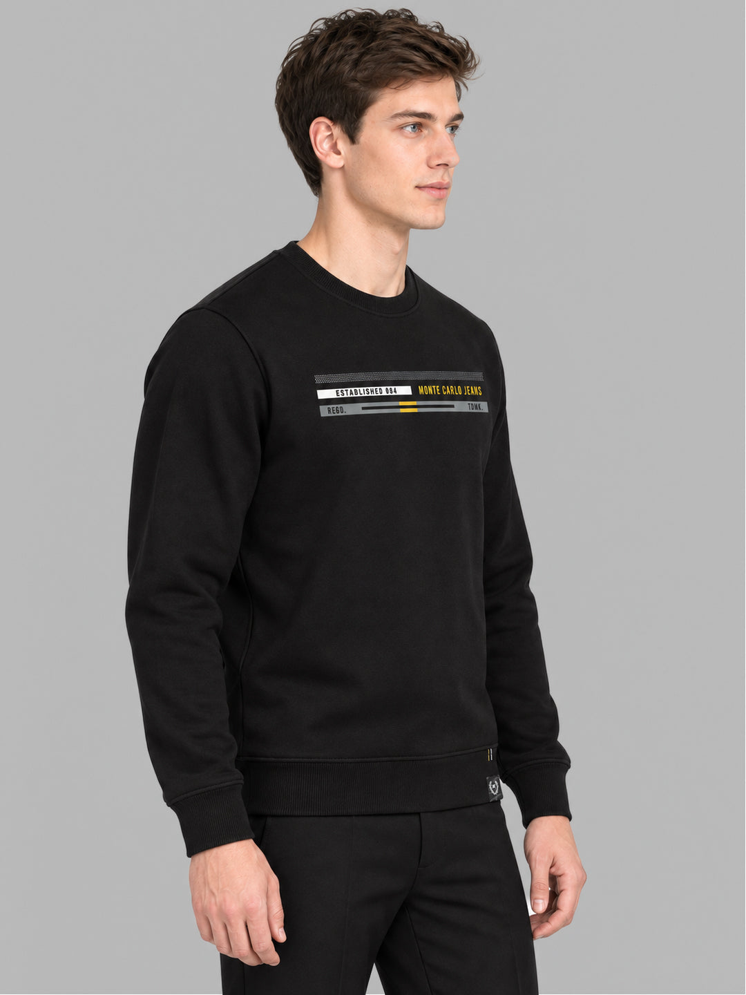Men Black Printed Round Neck Full Sleeve Sweatshirt
