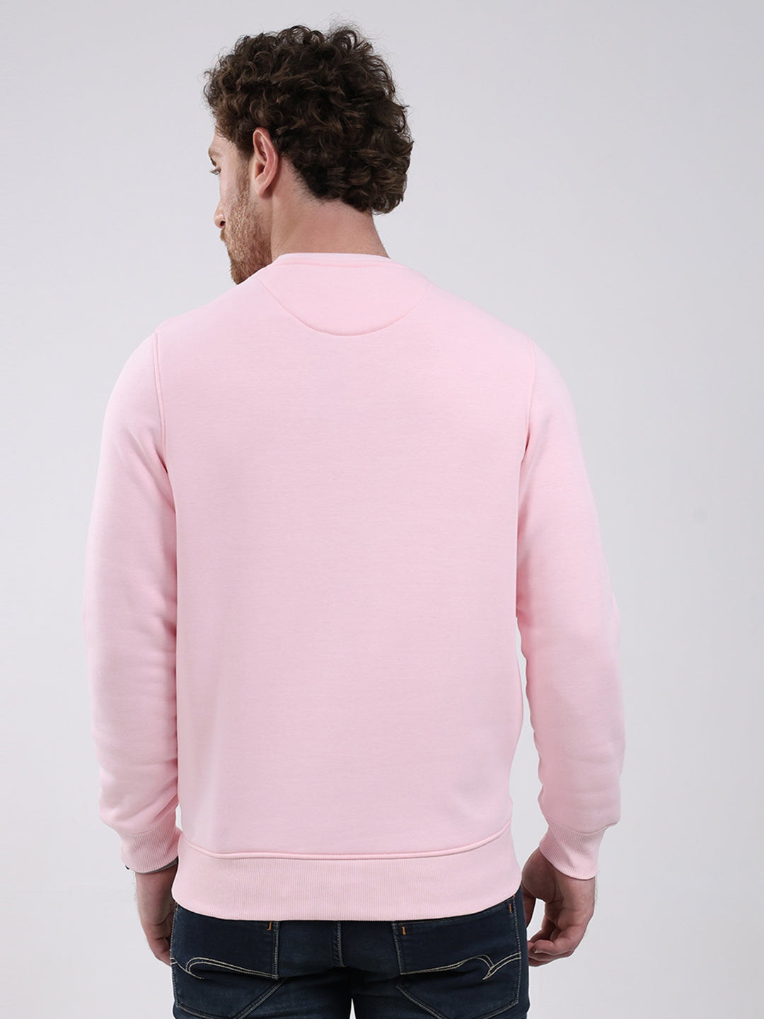 Men Pink Printed Round Neck Full Sleeve Sweatshirt