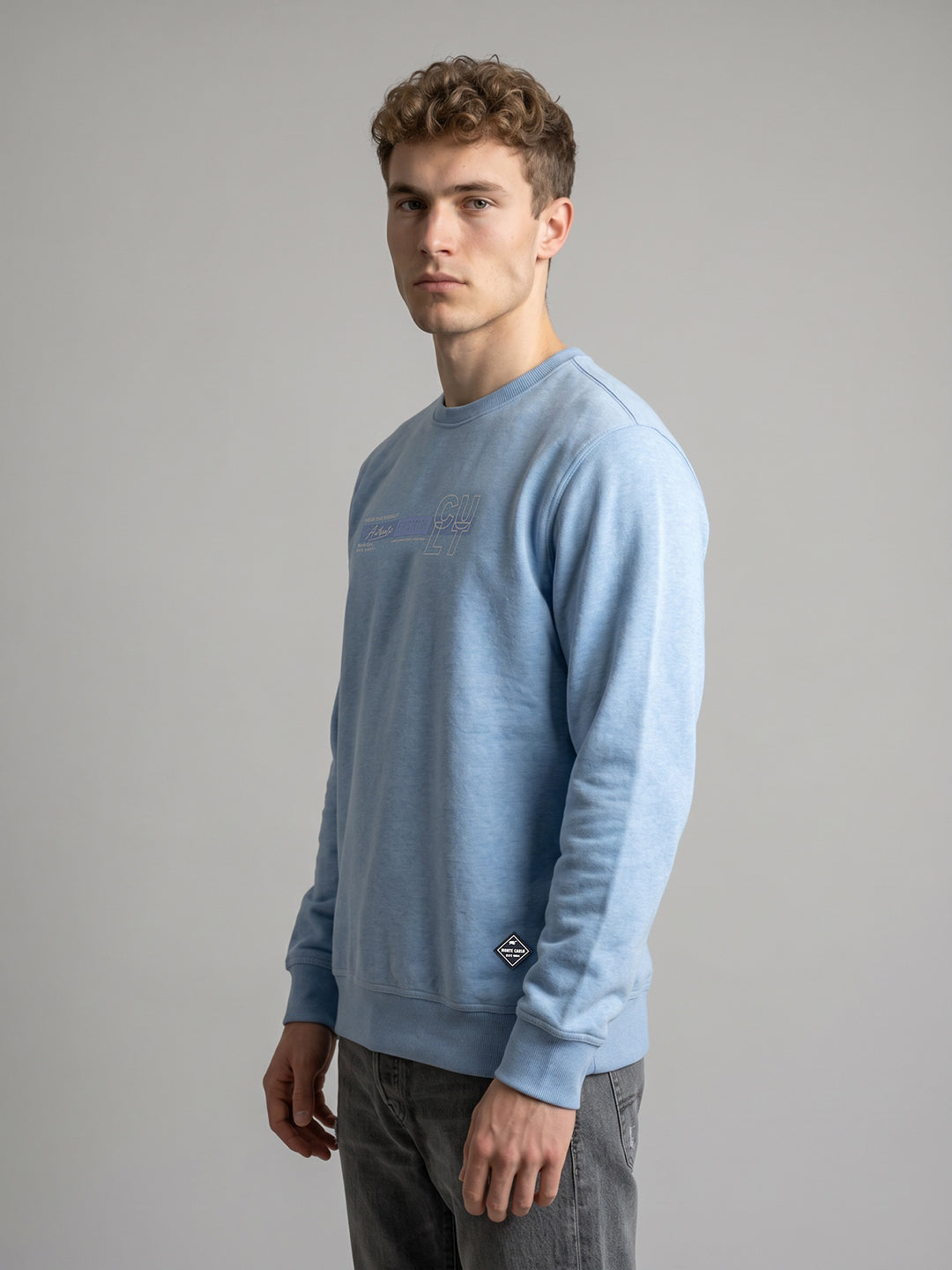 Men Sky Blue Solid Round Neck Full Sleeve Sweatshirt 2 Pc Set