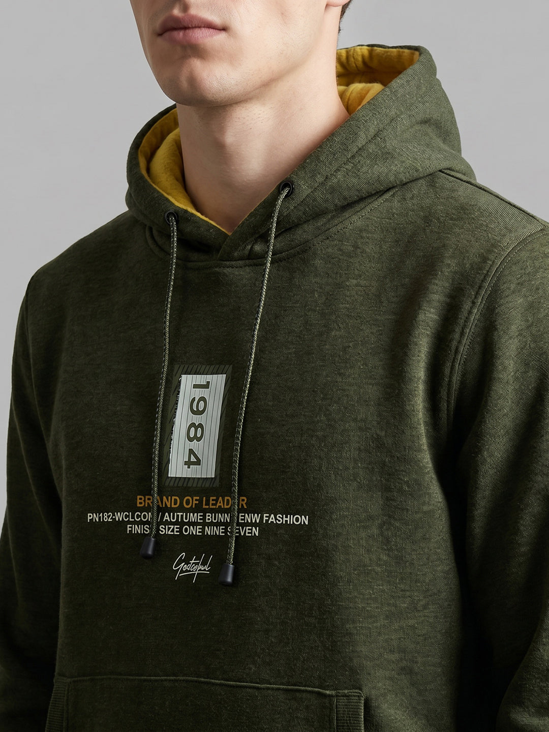 Men Green Printed Hooded Full Sleeve Sweatshirt
