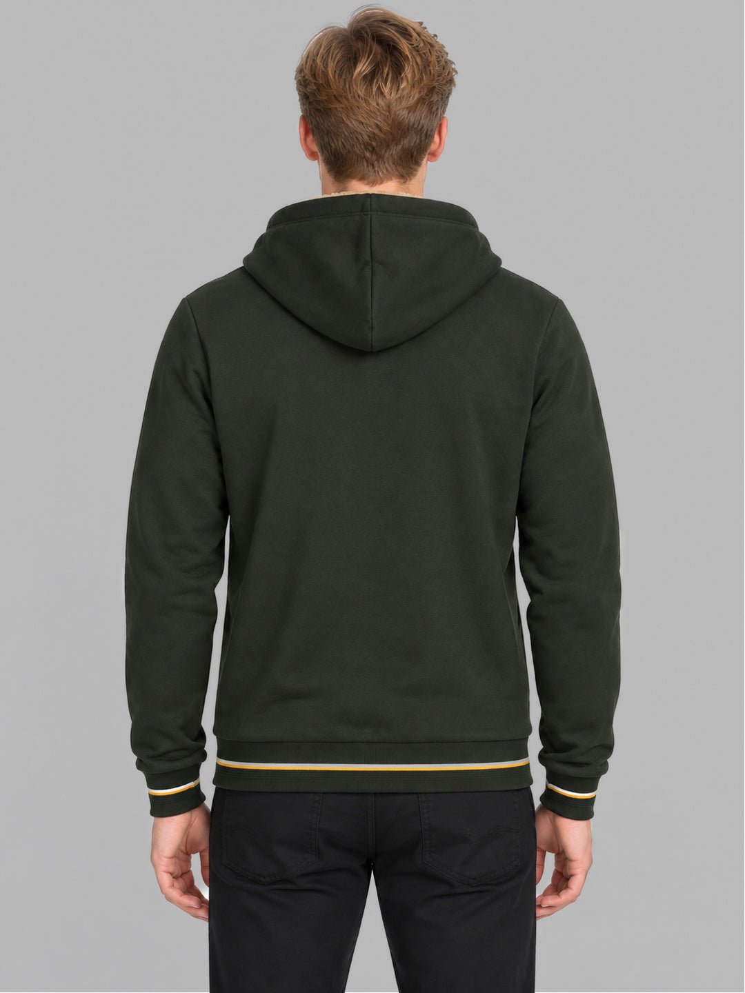 Men Olive Solid Hooded Full Sleeve Sweatshirt
