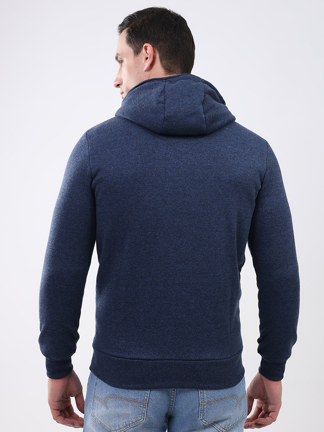 Men Navy Blue Solid Hooded Full Sleeve Sweatshirt