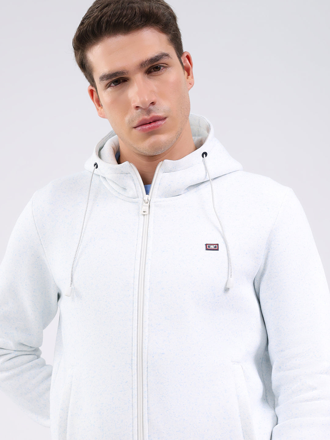 Men Off White Solid Hooded Full Sleeve Sweatshirt