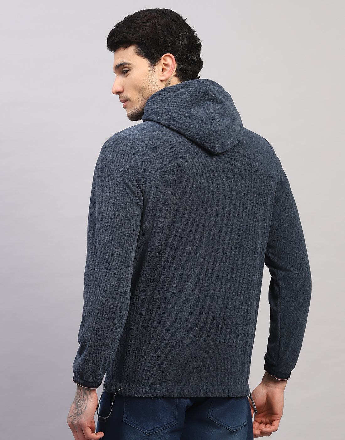 Men Blue Solid Hooded Full Sleeve Sweatshirt