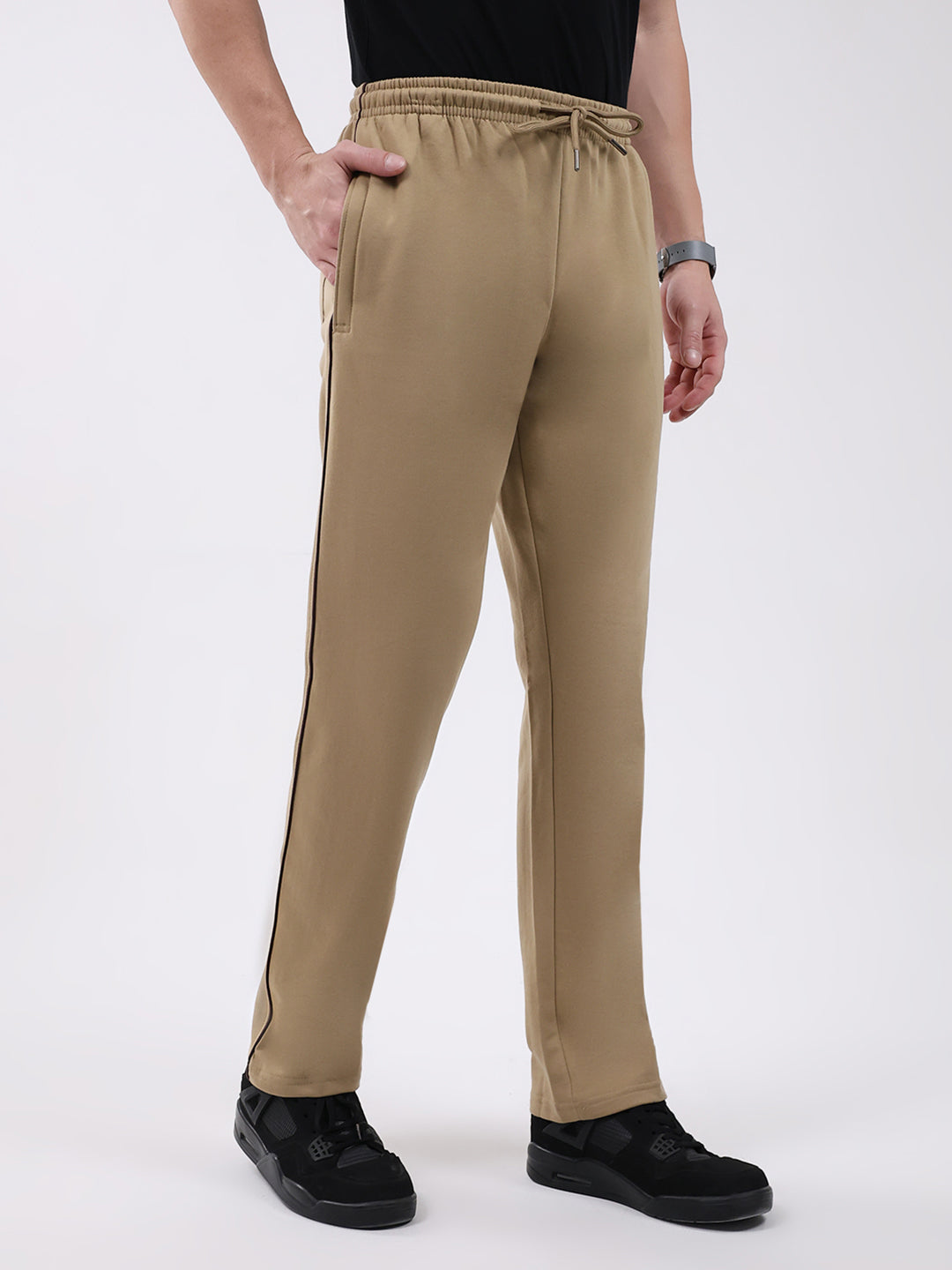 Men Khaki Solid Regular Fit Winter Lower