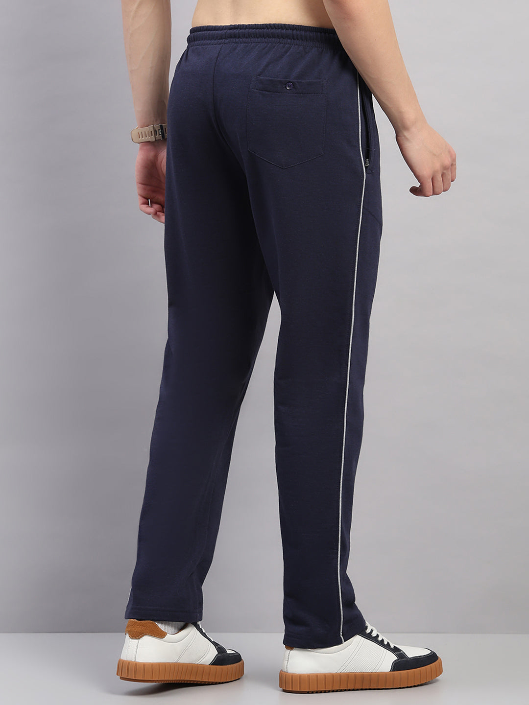 Men Dark Blue Solid Regular Fit Winter Lower