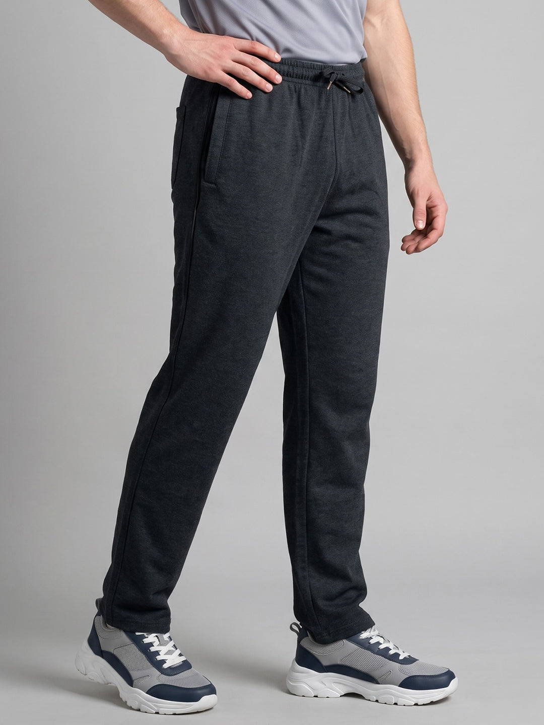 Men Charcoal Solid Regular Fit Winter Lower
