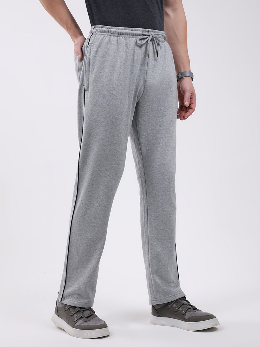 Men Grey Solid Regular Fit Winter Lower