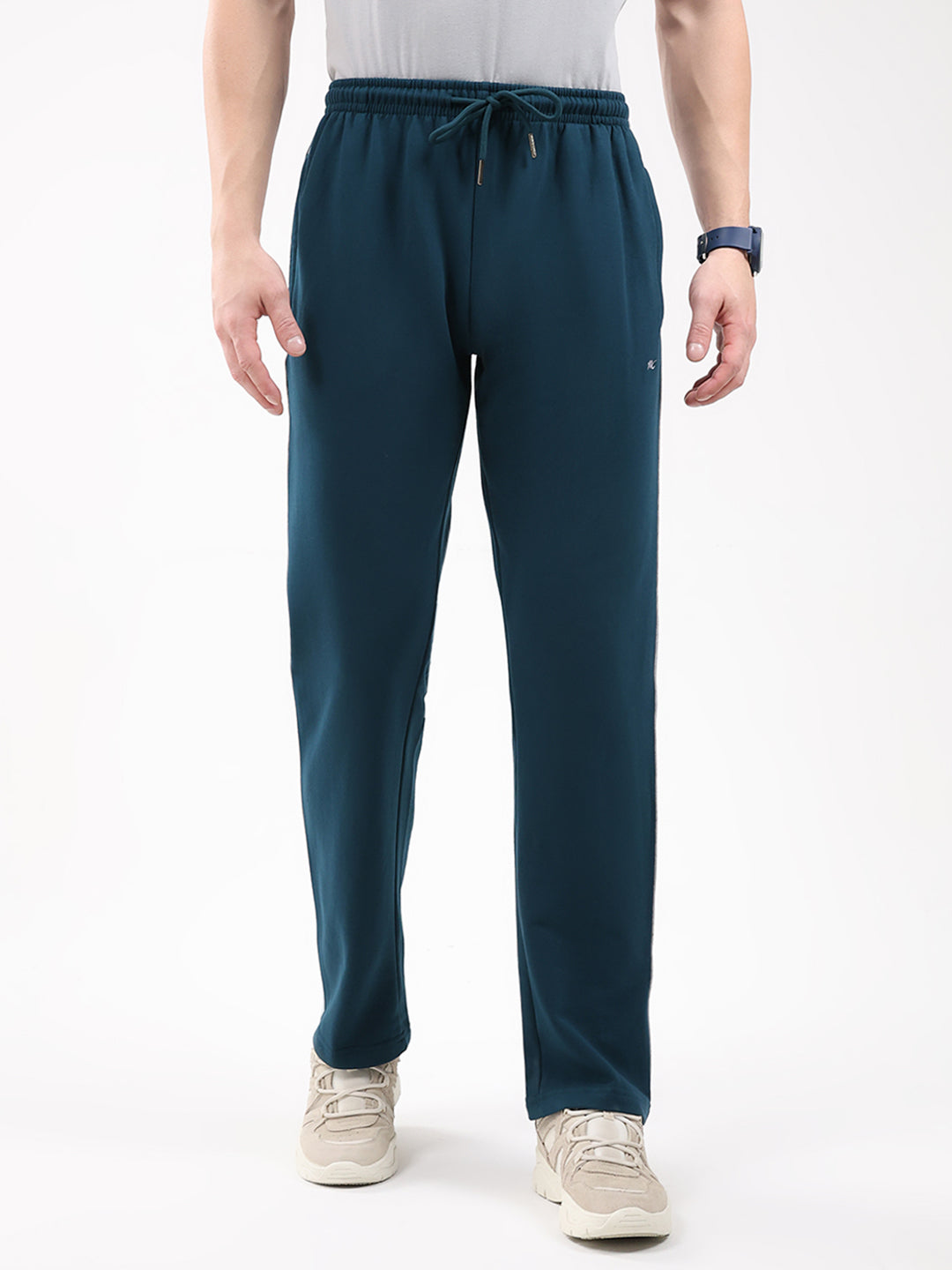 Men Teal Blue Solid Regular Fit Winter Lower