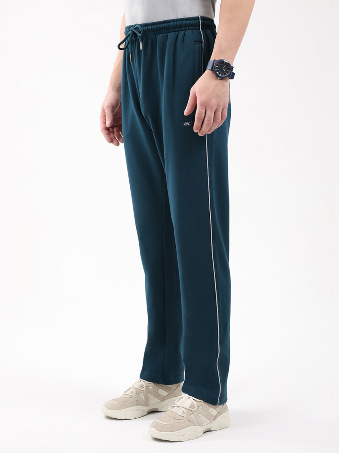 Men Teal Blue Solid Regular Fit Winter Lower